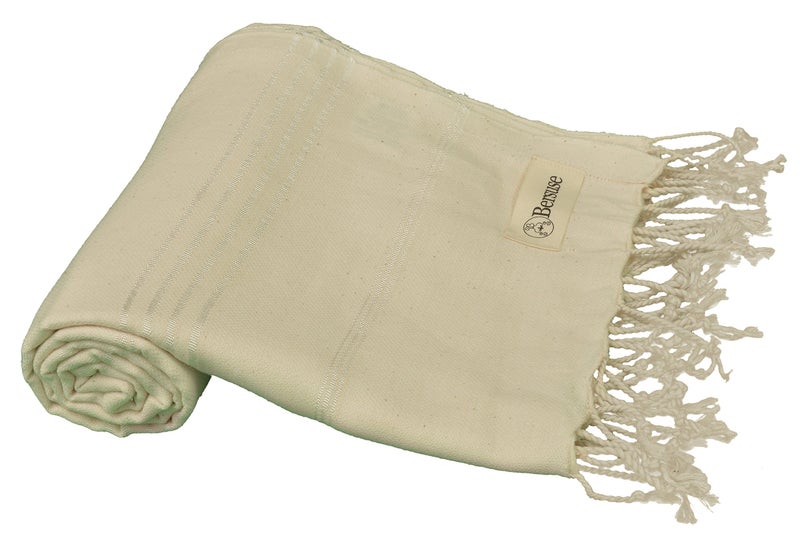 Bersuse Beach Towels Peshtemal Turkish Towels Anatolia Collection Premium Turkish Beach Towel, 100% Cotton, Large, Quick-Dry, Sand-Free, Lightweight - 37x70 Inches, Natural - Image 1